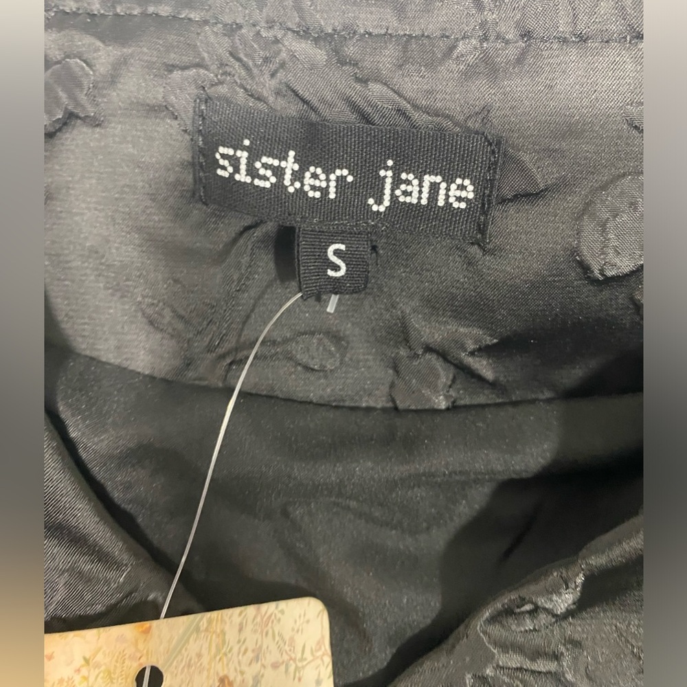 💔SOLD💔SISTER JANE Grange Jacquard Mini Dress Long Sleeve Rhinestone Button Black - Picture 14 of 14